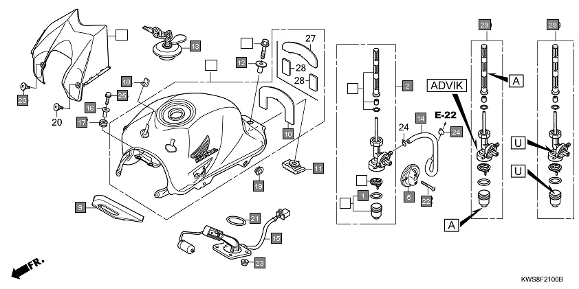 F-21 FUEL TANK diagram showing 16959-HB3-005