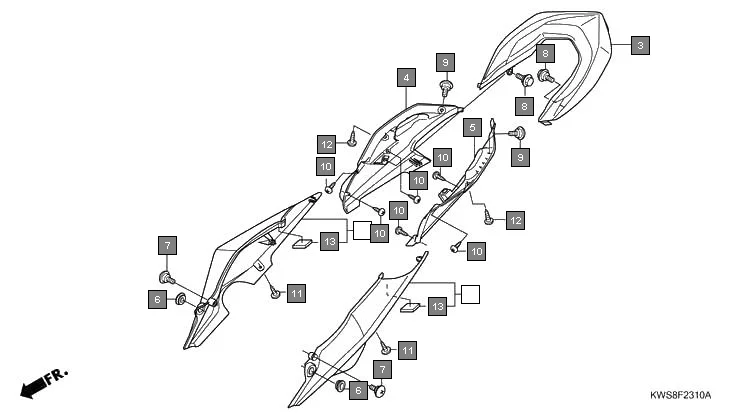 F-23-10 REAR COWL assembly diagram for HONDA CB Twister CBF110MSE