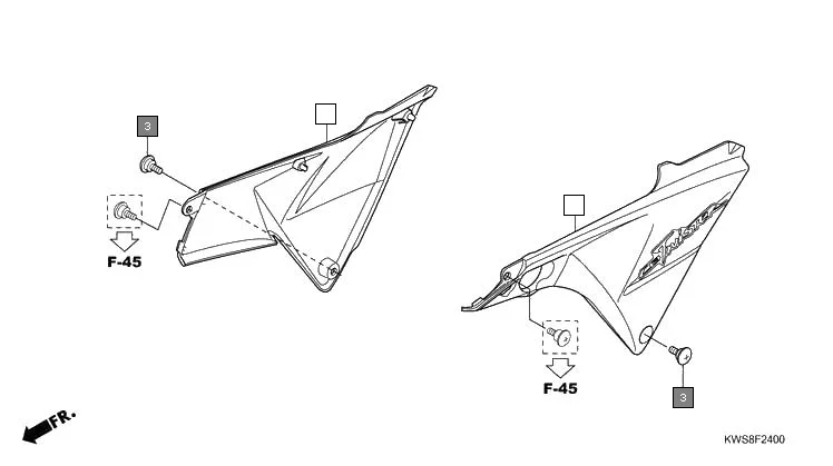 F-24 SIDE COVER assembly diagram for HONDA CB Twister CBF110A