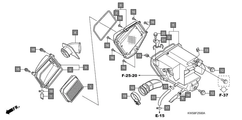 F-25 AIR CLEANER assembly diagram for HONDA CB Twister CBF110E
