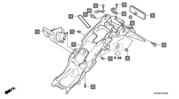 F-34 REAR FENDER diagram showing 94591-46000