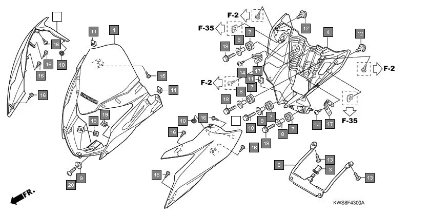 F-43 FRONT VISOR diagram showing 94591-47000