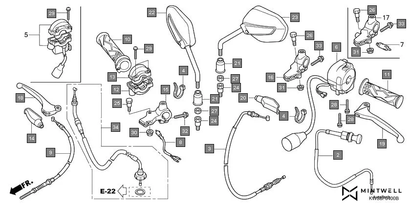 F-4 HANDLE LEVER/SWITCH/CABLE/MIRROR diagram showing 32161-KSP-920