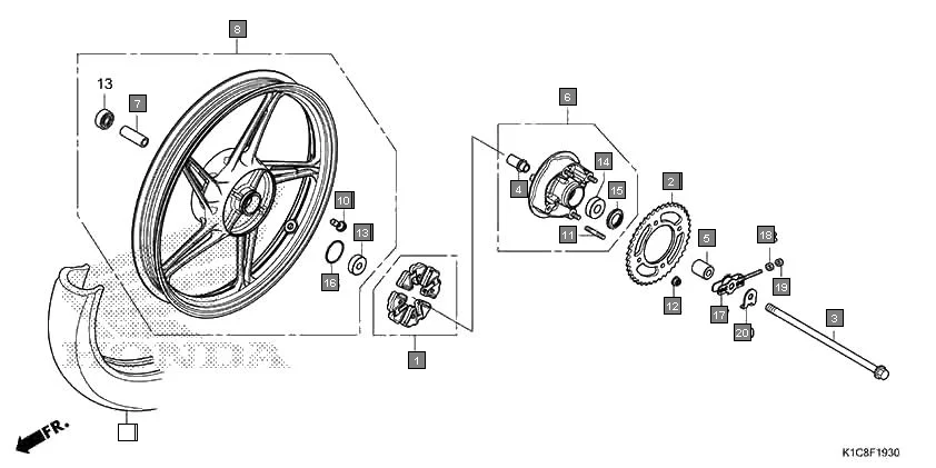 F-19-30 REAR WHEEL assembly diagram for HONDA Livo CBF110BER