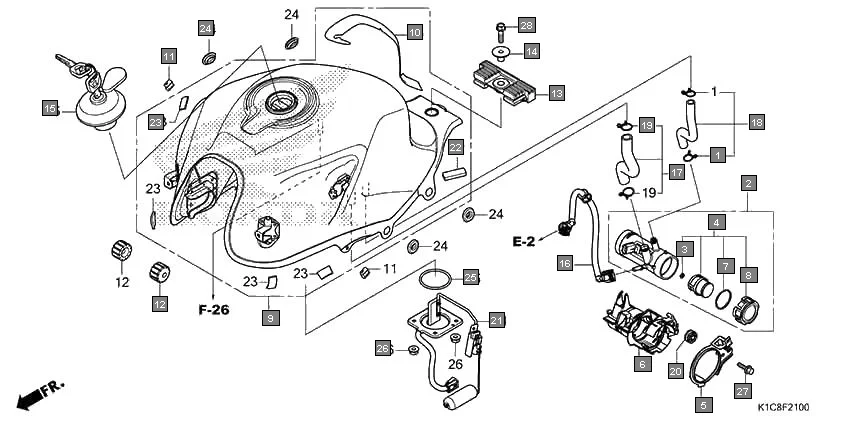 F-21 FUEL TANK/FUEL PUMP diagram showing 17500-K1C-DU0ZA