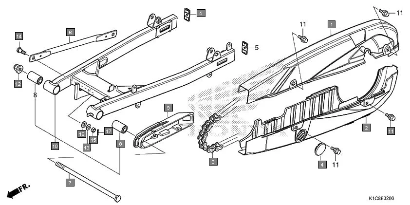 F-32 SWINGARM assembly diagram for HONDA Livo CBF110SBEN