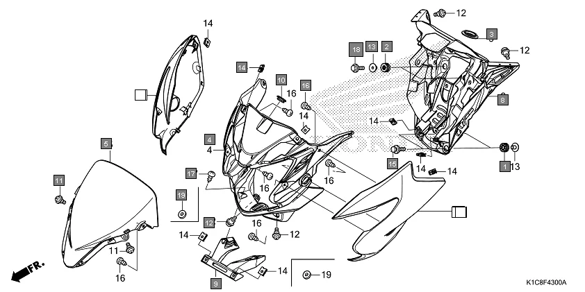 F-43 FRONT COWL assembly diagram for HONDA Livo CBF110BER