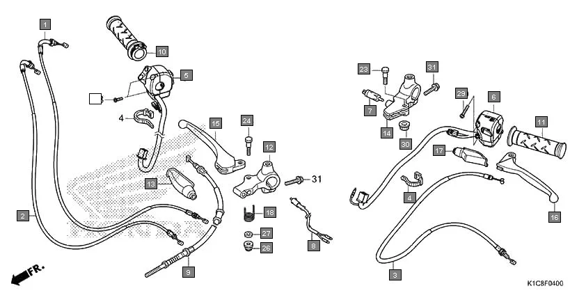 F-4 HANDLE LEVER/SWITCH/CABLE diagram showing 32161-KSP-920