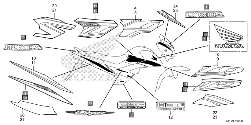 F-50 MARK/STRIPE diagram showing 86172-K1C-DQ0ZE