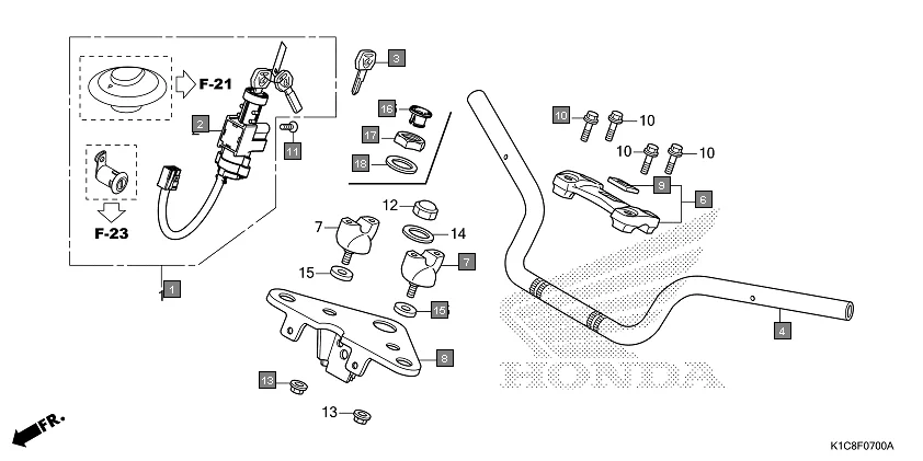 F-7 HANDLE PIPE/TOP BRIDGE diagram showing 86150-KWS-601