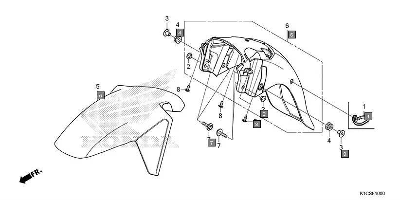 F-10 FRONT FENDER assembly diagram for HONDA Livo CBF110BES