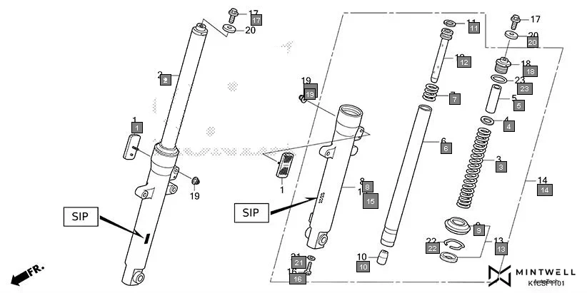 F-11-1 FRONT FORK(SHOWA) assembly diagram for HONDA Livo CBF110SBES