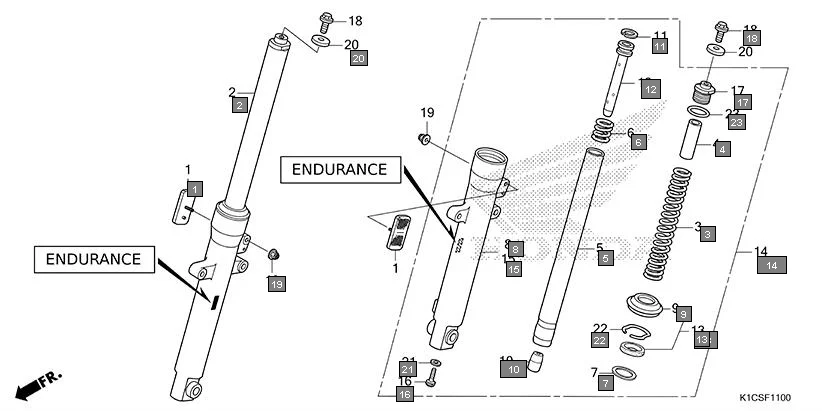 F-11 FRONT FORK(ENDURANCE) assembly diagram for HONDA Livo CBF110SBES