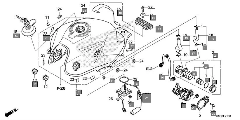 F-21 FUEL TANK/FUEL PUMP diagram showing 17500-K1C-A80ZC