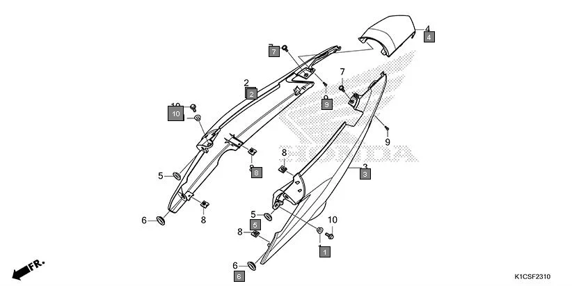 F-23-10 SIDE COWL diagram showing 77280-K1C-A80ZA