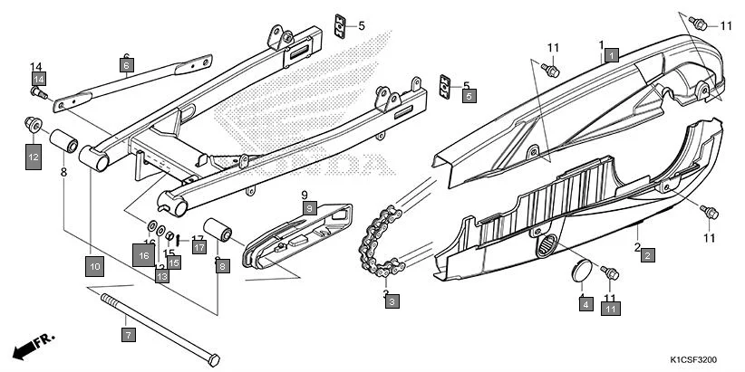 F-32 SWINGARM assembly diagram for HONDA Livo CBF110SBES