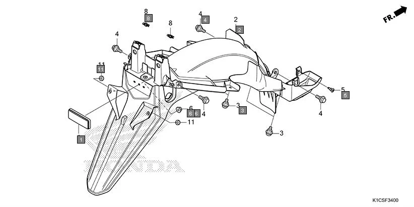 F-34 REAR FENDER assembly diagram for HONDA Livo CBF110SBES