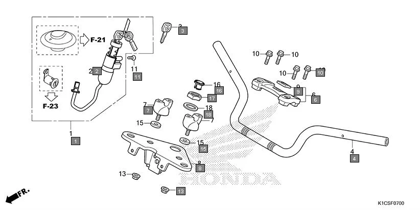 F-7 HANDLE PIPE/TOP BRIDGE assembly diagram for HONDA Livo CBF110SBES