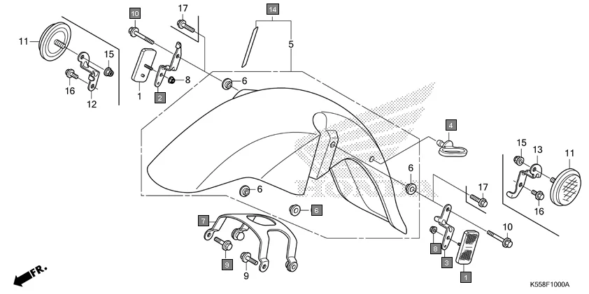 F-10 FRONT FENDER assembly diagram for HONDA Livo CBF110G