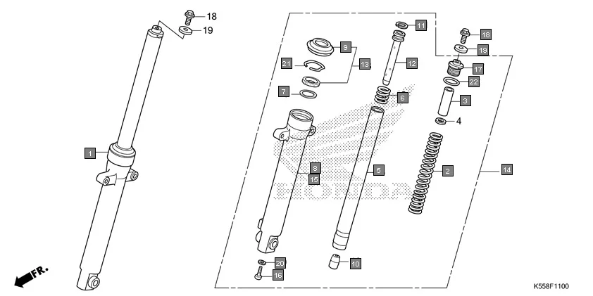 F-11 FRONT FORK assembly diagram for HONDA Livo CBF110G