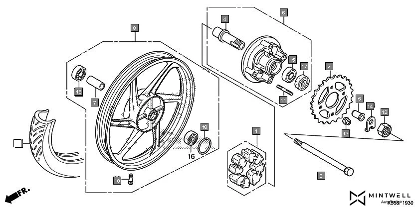 F-19-30 REAR WHEEL assembly diagram for HONDA Livo CBF110SG