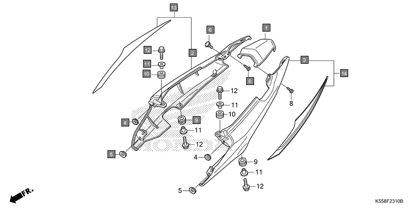 F-23-10 SIDE COWL assembly diagram for HONDA Livo CBF110H