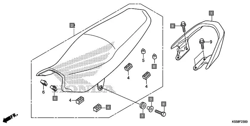 F-23 SEAT/REAR GRIP assembly diagram for HONDA Livo CBF110G