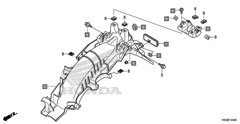 F-34 REAR FENDER assembly diagram for HONDA Livo CBF110H