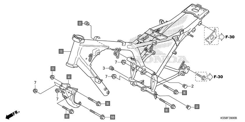F-39 FRAME BODY assembly diagram for HONDA Livo CBF110G