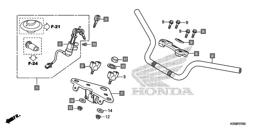 F-7 HANDLE PIPE/TOP BRIDGE assembly diagram for HONDA Livo CBF110G