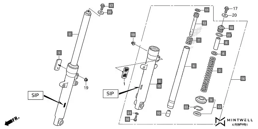 F-11-1 FRONT FORK(SHOWA) assembly diagram for HONDA Livo CBF110BN