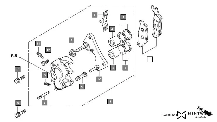F-12 FRONT BRAKE CALIPER assembly diagram for HONDA CB Twister CBF110MSE
