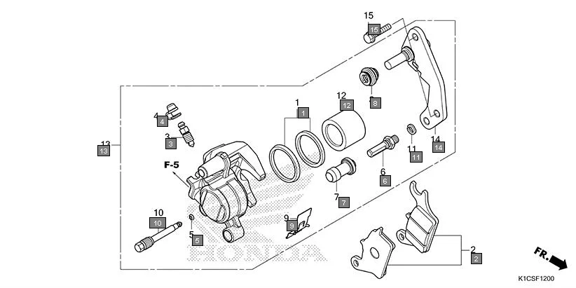 F-12 FRONT BRAKE CALIPER assembly diagram for HONDA Livo CBF110SBES