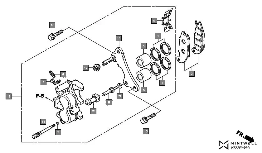 F-12 FRONT BRAKE CALIPER assembly diagram for HONDA Livo CBF110SG