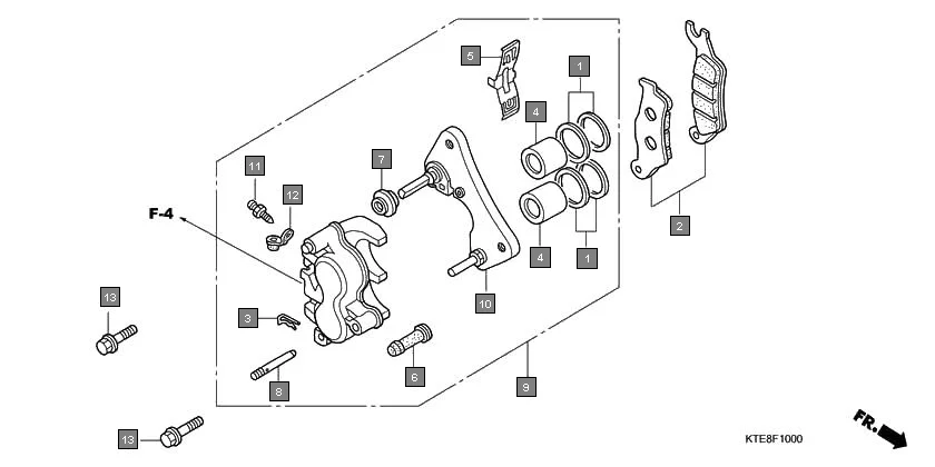 F-10 FRONT BRAKE CALIPER diagram showing 45352-KCC-841