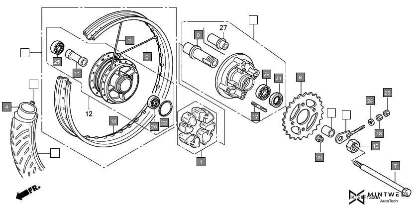 F-13 REAR WHEEL(1) diagram showing 06421-KSP-900