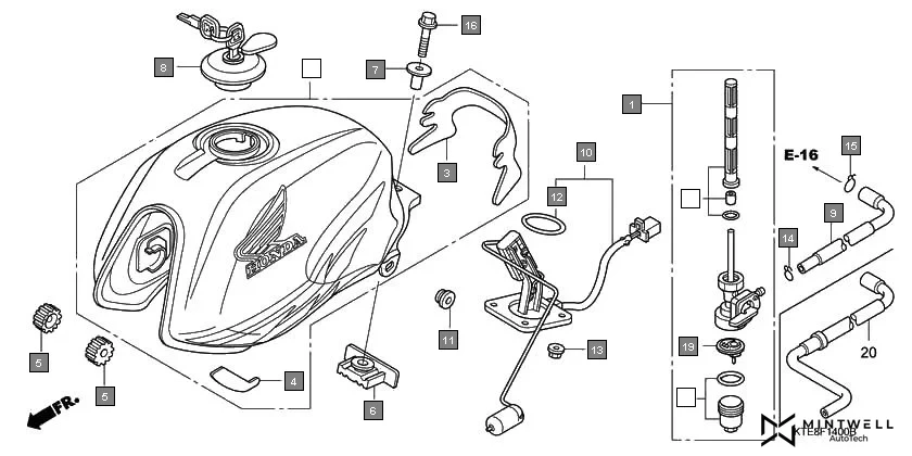 F-14 FUEL TANK(1) assembly diagram for HONDA CB Shine/ Shine 125 CBF125M7