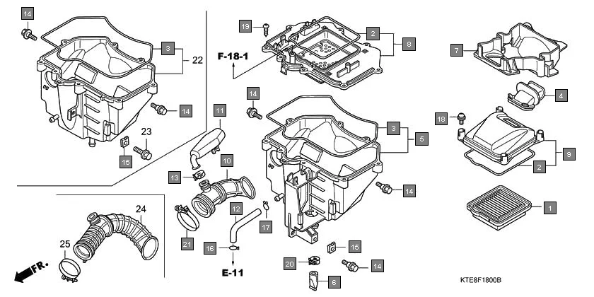 F-18 AIR CLEANER assembly diagram for HONDA CBF Stunner CBF1259