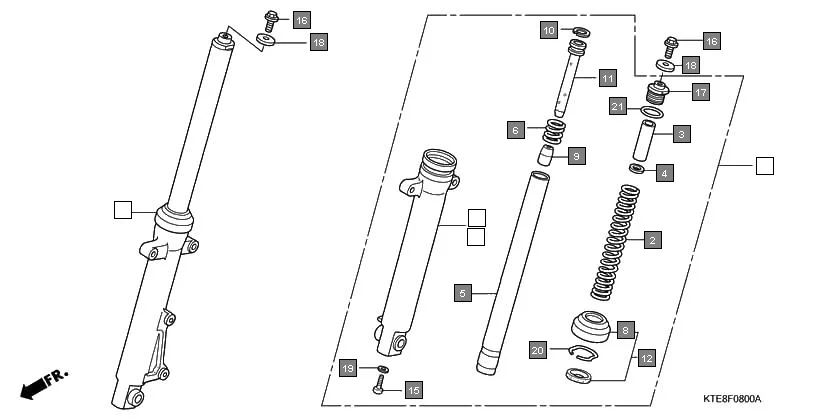 F-8 FRONT FORK assembly diagram for HONDA CBF Stunner CBF125M9/MF