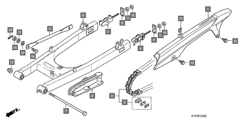 F-23-2 SWINGARM(3) assembly diagram for HONDA CBF Stunner CBF1259