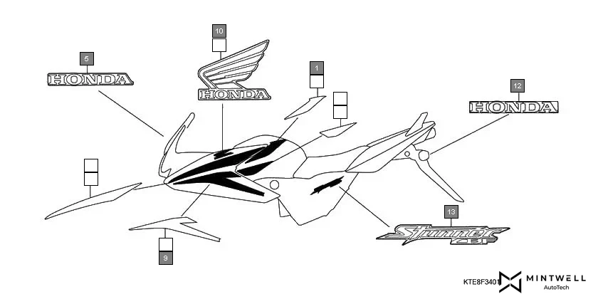 F-34-1 MARK(CBF1259/M9-MID,M2ID) assembly diagram for HONDA CBF Stunner CBF1259