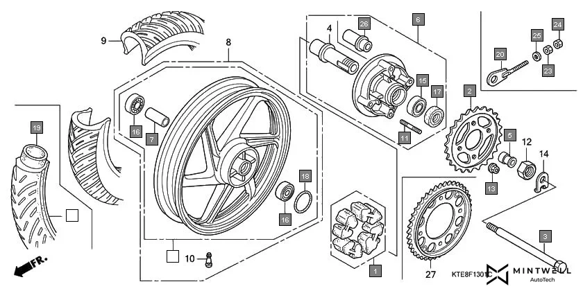 F-13-1 REAR WHEEL(2) diagram showing 41201-KTE-910