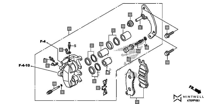 F-10-1 FRONT BRAKE CALIPER(CBS) assembly diagram for HONDA CB Shine/ Shine 125 CBF125J/K