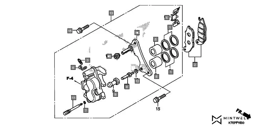 F-10 FRONT BRAKE CALIPER assembly diagram for HONDA CB Shine/ Shine 125 CBF125BH