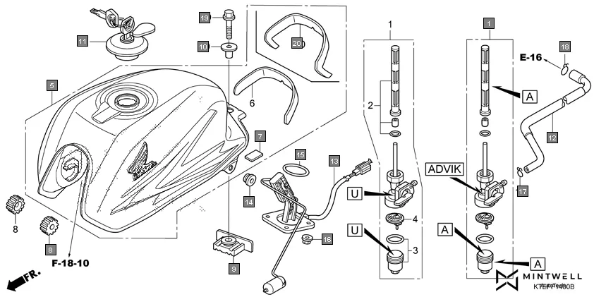 F-14 FUEL TANK diagram showing 95701-08028-00