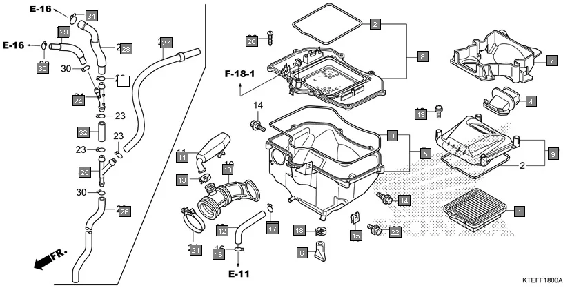 F-18 AIR CLEANER diagram showing 95018-54251