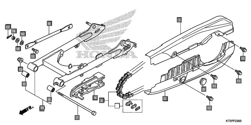 F-23 SWINGARM diagram showing 52200-KTE-D00