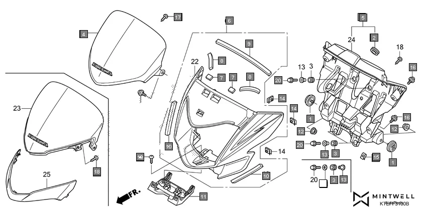 F-31 FRONT COWL diagram showing 61410-KTE-N00ZE