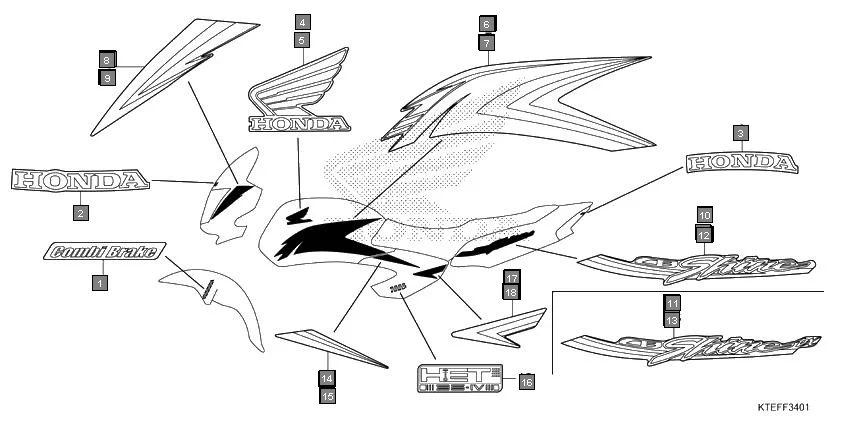 F-34-1 MARK(CBF125B) diagram showing 86772-KTE-N20ZA