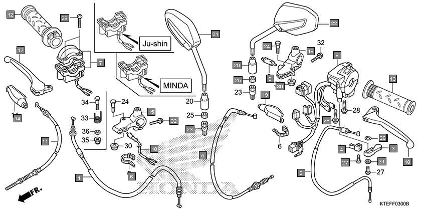 F-3 HANDLE LEVER/SWITCH/CABLE assembly diagram for HONDA CB Shine/ Shine 125 CBF125BH